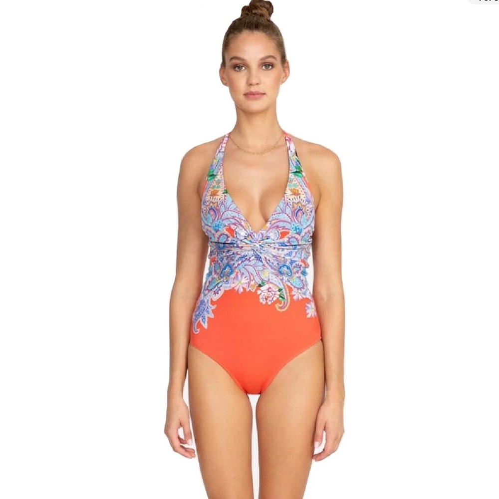 Johnny Was Drew Twist One Piece Swimsuit  Halter